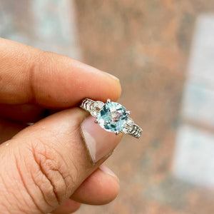 Aquamarine & Diamond Filigree Ring, 14K White Gold