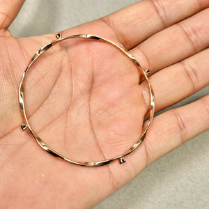 Black Diamond Twisted Bangle | 14K Pink Gold Diamond Bracelet — Elegant Gift for Her