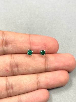 Natural Emerald Stud Earrings Platinum – 4mm Round AA Emerald Scroll Earrings 0.42-0.55 Ct – Fine Jewelry, GaGreen Gemstone Earrings