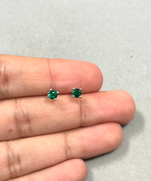 Natural Emerald Stud Earrings Platinum – 4mm Round AA Emerald Scroll Earrings 0.42-0.55 Ct – Fine Jewelry, GaGreen Gemstone Earrings
