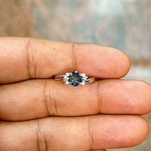 Mystic Topaz Diamond Ring | 14K White Gold Cushion Cut, Size 7