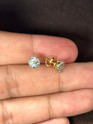 1.25–1.55 Ct Aquamarine Stud Earrings 18K Yellow Gold | 6mm Round Aquamarine Earrings | March Birthstone Studs | Blue Gemstone Earrings