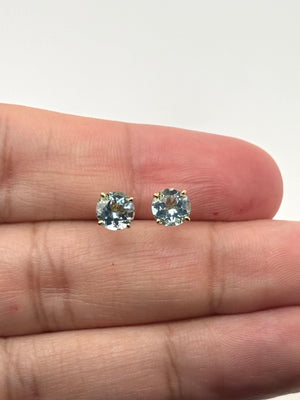 1.25–1.55 Ct Aquamarine Stud Earrings 18K Yellow Gold | 6mm Round Aquamarine Earrings | March Birthstone Studs | Blue Gemstone Earrings