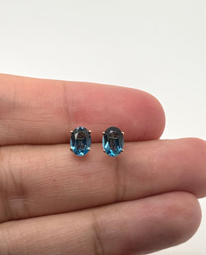 1.80–2.55 Ct London Blue Topaz Stud Earrings 14K Yellow Gold | 7x5mm Oval Blue Topaz Earrings | AAA Topaz Studs | December Birthstone |
