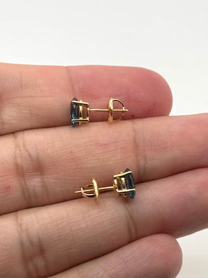 1.80–2.55 Ct London Blue Topaz Stud Earrings 14K Yellow Gold | 7x5mm Oval Blue Topaz Earrings | AAA Topaz Studs | December Birthstone |