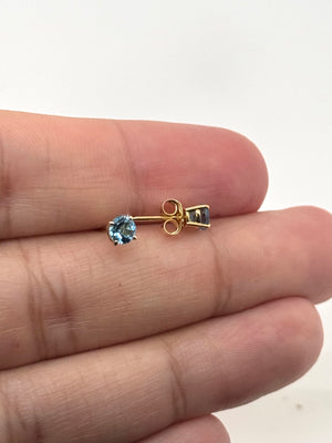 Swiss Blue Topaz Stud Earrings 14K Yellow Gold | 4mm Round Blue Topaz Earrings | AA Topaz Studs | December Birthstone | Minimalist Jewelry
