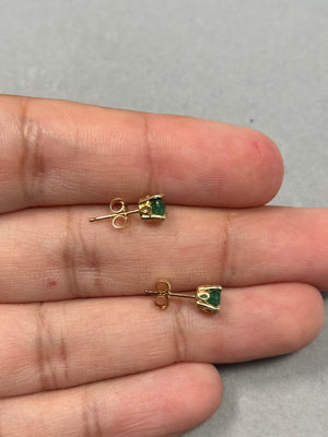 Natural Emerald Stud Earrings in 14K Yellow Gold – 5mm Round AA Quality Gemstones, 0.61-0.95 Cts, Classic Scroll Setting