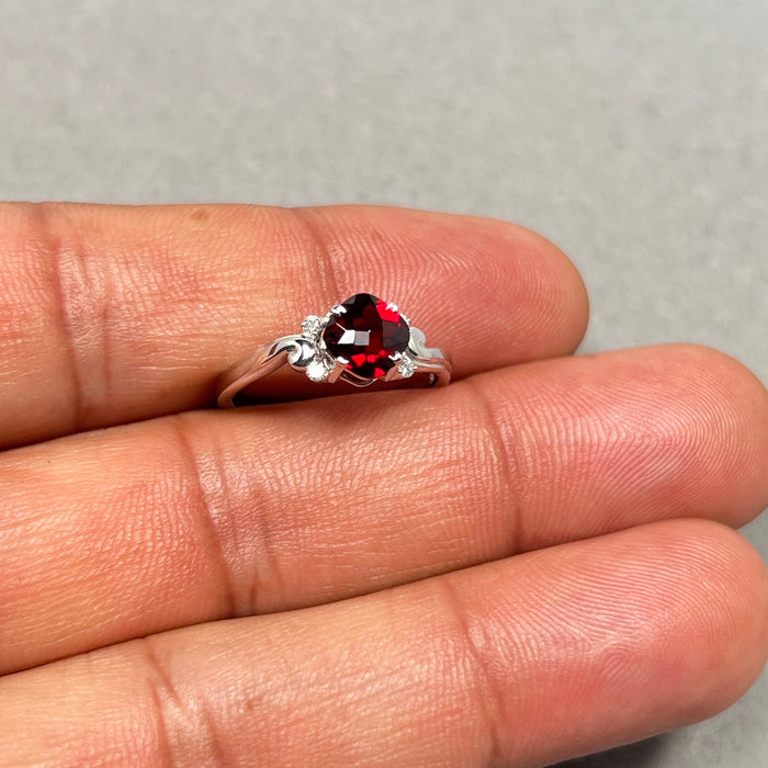 1.20 Ct AAA Garnet & 0.05 Ct Diamond Ring | Cushion Checker Cut | 14K White Gold Fine Jewelry | January Birthstone Gift Size 7