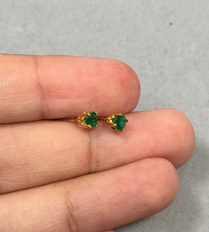 Natural Emerald Stud Earrings in 14K Yellow Gold – 4mm Round AA Quality Emerald Scroll Earrings 0.42-0.55 Ct – Jewelry Gift for Her