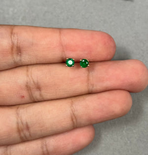 Natural Emerald Stud Earrings in 14K Yellow Gold – 4mm Round AA Quality Emerald Scroll Earrings 0.42-0.55 Ct – Jewelry Gift for Her