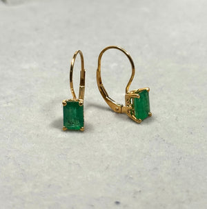 1.83-2.25 Cts 7x5 mm AA Emerald Cut Natural Emerald Stud Earrings for Women in 14K Yellow Gold with Scroll Lever Backs