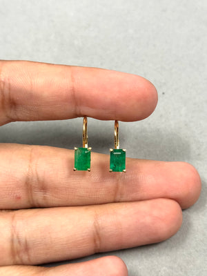 1.83-2.25 Cts 7x5 mm AA Emerald Cut Natural Emerald Stud Earrings for Women in 14K Yellow Gold with Scroll Lever Backs