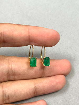 1.83-2.25 Cts 7x5 mm AA Emerald Cut Natural Emerald Stud Earrings for Women in 14K Yellow Gold with Scroll Lever Backs