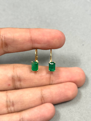 1.83-2.25 Cts 7x5 mm AA Emerald Cut Natural Emerald Stud Earrings for Women in 14K Yellow Gold with Scroll Lever Backs