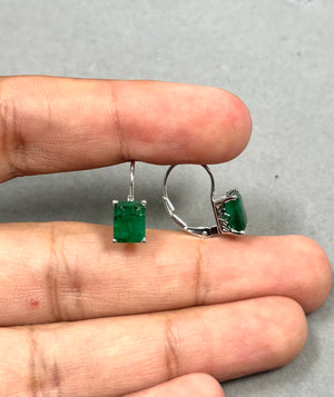 2.75-3.47 Cts 8x6 mm AA Emerald-Cut Natural Emerald Stud Earrings with Scroll Lever Backs in 14K White Gold