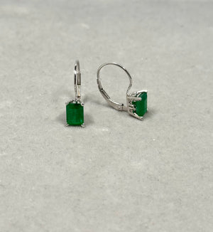 1.83–2.25 Cts of 7x5 mm AA Emerald Cut Natural Emerald Stud Earrings with Scroll Lever Backs in 14K White Gold