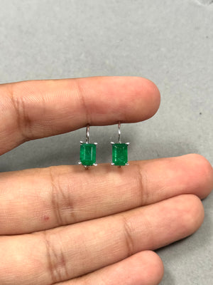 1.83–2.25 Cts of 7x5 mm AA Emerald Cut Natural Emerald Stud Earrings with Scroll Lever Backs in 14K White Gold
