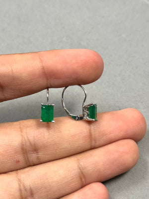 1.83–2.25 Cts of 7x5 mm AA Emerald Cut Natural Emerald Stud Earrings with Scroll Lever Backs in 14K White Gold