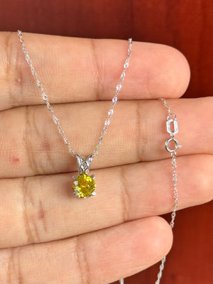 0.96–1.25 Cts of 6x6 mm AAA Round Yellow Sapphire Scroll Solitaire Pendant in Platinum