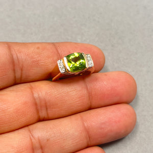 2.04 Ct Peridot & 0.32 Ct Diamond Ring | Optix Cut AA Quality | 14K Yellow Gold Fine Jewelry | August Birthstone Gift Size 6