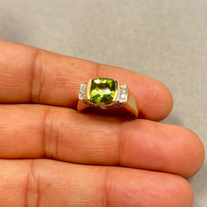 2.04 Ct Peridot & 0.32 Ct Diamond Ring | Optix Cut AA Quality | 14K Yellow Gold Fine Jewelry | August Birthstone Gift Size 6