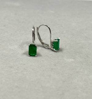0.98-1.07 Ct Natural Emerald Stud Earrings | 6x4mm AA Emerald Cut Gemstones | Scroll Lever Back Earrings in 14K White Gold