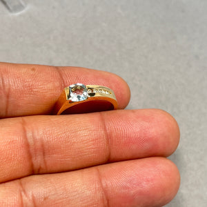 0.92 Ct Aquamarine & 0.09 Ct Diamond Ring | Cushion Checker Cut | 14K Yellow Gold Fine Jewelry | March Birthstone Gift