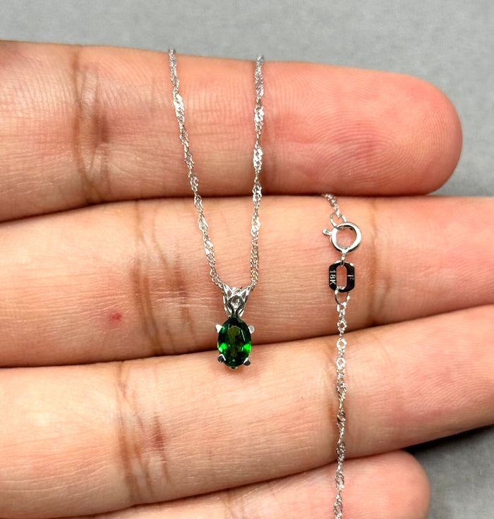 Platinum Tsavorite Garnet Pendant – 0.40-0.55 Ct 6x4mm AAA Oval Green Scroll Solitaire Necklace – Genuine Rare Garnet Jewelry Gift