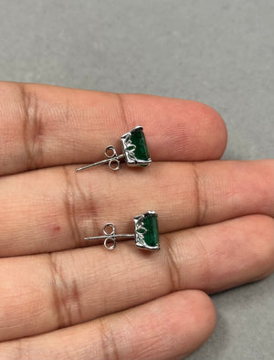 Platinum Emerald Stud Earrings – 2.75-3.47 Ct 8x6mm AA Emerald-Cut Natural Green Scroll Earrings – Genuine May Birthstone Jewelry Gift