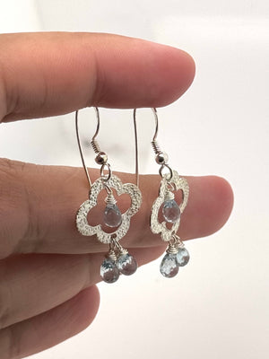 Swiss Blue Topaz Clover Dangle Earrings Sterling Silver | 3–4 Ct Briolette Topaz Earrings | Blue Gemstone Drop Earrings | Statement Jewelry