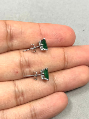 Platinum Emerald Stud Earrings – 1.83-2.25 Ct 7x5mm AA Emerald-Cut Natural Green Scroll Earrings – Genuine May Birthstone Jewelry Gift