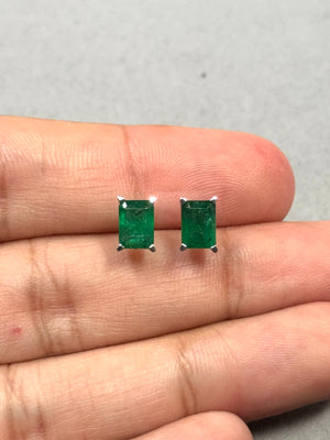 Platinum Emerald Stud Earrings – 1.83-2.25 Ct 7x5mm AA Emerald-Cut Natural Green Scroll Earrings – Genuine May Birthstone Jewelry Gift
