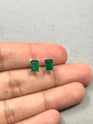 Platinum Emerald Stud Earrings – 1.83-2.25 Ct 7x5mm AA Emerald-Cut Natural Green Scroll Earrings – Genuine May Birthstone Jewelry Gift