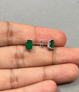 Platinum Emerald Stud Earrings – 1.83-2.25 Ct 7x5mm AA Emerald-Cut Natural Green Scroll Earrings – Genuine May Birthstone Jewelry Gift