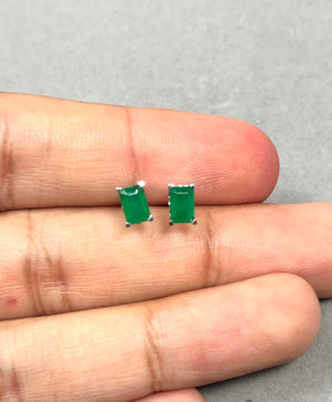 Platinum Emerald Stud Earrings – 0.98-1.07 Ct 6x4mm AA Emerald-Cut Natural Green Scroll Earrings – Genuine May Birthstone Jewelry Gift