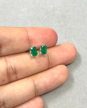 Platinum Emerald Stud Earrings – 0.98-1.07 Ct 6x4mm AA Emerald-Cut Natural Green Scroll Earrings – Genuine May Birthstone Jewelry Gift