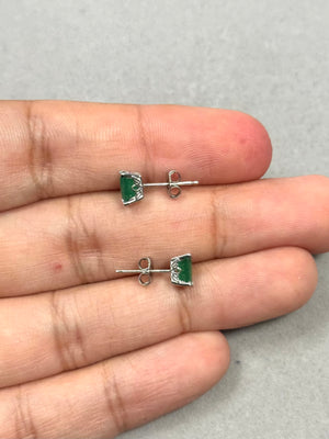 Platinum Emerald Stud Earrings – 0.98-1.07 Ct 6x4mm AA Emerald-Cut Natural Green Scroll Earrings – Genuine May Birthstone Jewelry Gift