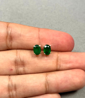 18K Yellow Gold Emerald Stud Earrings – 1.20-1.60 Ct 7x5mm AA Oval Natural Green Scroll Earrings – Genuine May Birthstone Jewelry Gift