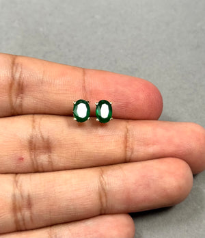 18K Yellow Gold Emerald Stud Earrings – 1.20-1.60 Ct 7x5mm AA Oval Natural Green Scroll Earrings – Genuine May Birthstone Jewelry Gift