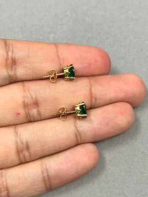 18K Yellow Gold Emerald Stud Earrings – 1.20-1.60 Ct 7x5mm AA Oval Natural Green Scroll Earrings – Genuine May Birthstone Jewelry Gift