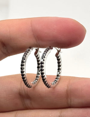 Black Diamond Huggie Earrings 18K White Gold | 1.37 Ct In Out Diamond Hoops | AAA Black Diamond Earrings