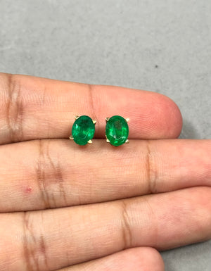 14K Yellow Gold Emerald Stud Earrings – 1.82-2.55 Ct 8x6mm AA Oval Natural Green Scroll Earrings – Genuine May Birthstone Jewelry Gift