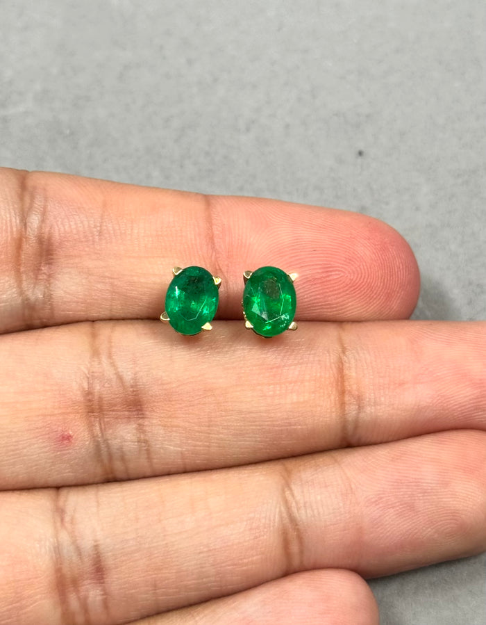 14K Yellow Gold Emerald Stud Earrings – 1.82-2.55 Ct 8x6mm AA Oval Natural Green Scroll Earrings – Genuine May Birthstone Jewelry Gift
