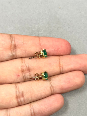 14K Yellow Gold Emerald Stud Earrings – 1.20-1.60 Ct 7x5mm AA Oval Natural Green Scroll Earrings – Genuine May Birthstone Jewelry Gift