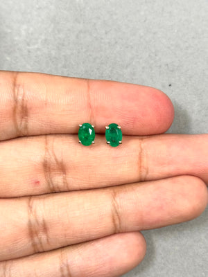 14K Yellow Gold Emerald Stud Earrings – 1.20-1.60 Ct 7x5mm AA Oval Natural Green Scroll Earrings – Genuine May Birthstone Jewelry Gift