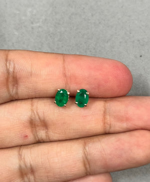 14K Yellow Gold Emerald Stud Earrings – 1.20-1.60 Ct 7x5mm AA Oval Natural Green Scroll Earrings – Genuine May Birthstone Jewelry Gift