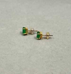 14K Yellow Gold Emerald Stud Earrings – 1.20-1.60 Ct 7x5mm AA Oval Natural Green Scroll Earrings – Genuine May Birthstone Jewelry Gift