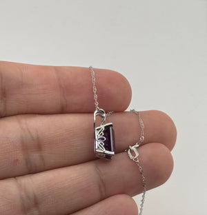 10x8mm Natural Amethyst Scroll Solitaire Pendant | Platinum AAA Emerald Cut 2.37–2.95 Ct
