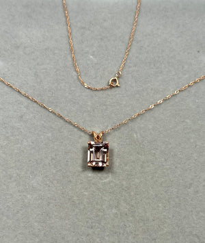 14K Pink Gold Morganite Pendant – 2.65-3.23 Ct 10x8mm AAA Emerald-Cut Solitaire Scroll Necklace – Genuine Peach Pink Gemstone Jewelry Gift