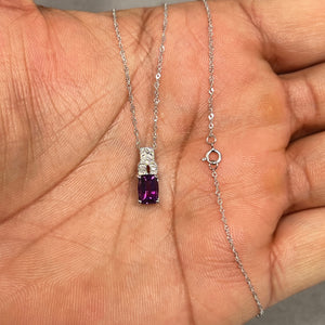 Amethyst Pendant Necklace | 14K White Gold, Diamond Accent